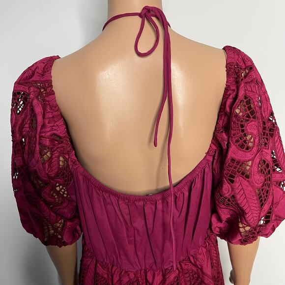 June + Vie Women's Plus Eyelet Sleeve Embroidered Peasant Dress 14/16 Rumba Red - Picture 7 of 12